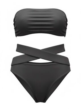 SHEIN Black Strapless Bikini 2XL High Waist Crisscross Bandeau Swim Set